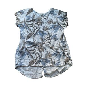 Terzo Millennio White Tropical Leaf Linen Top S